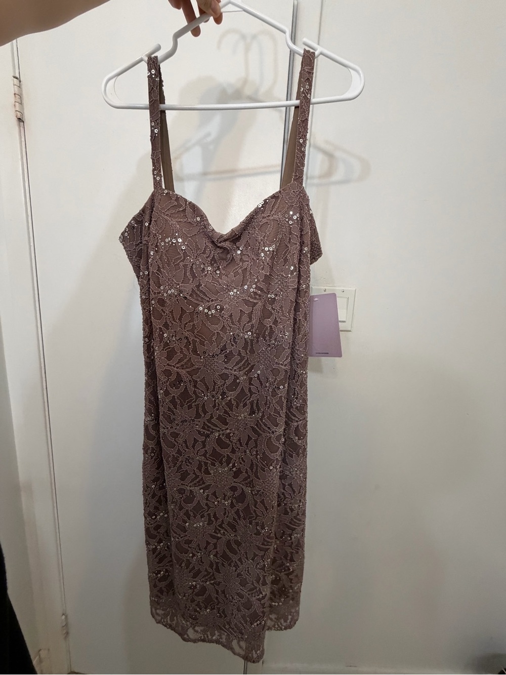 JS Collections Taupe Lace Sequin Midi Dress